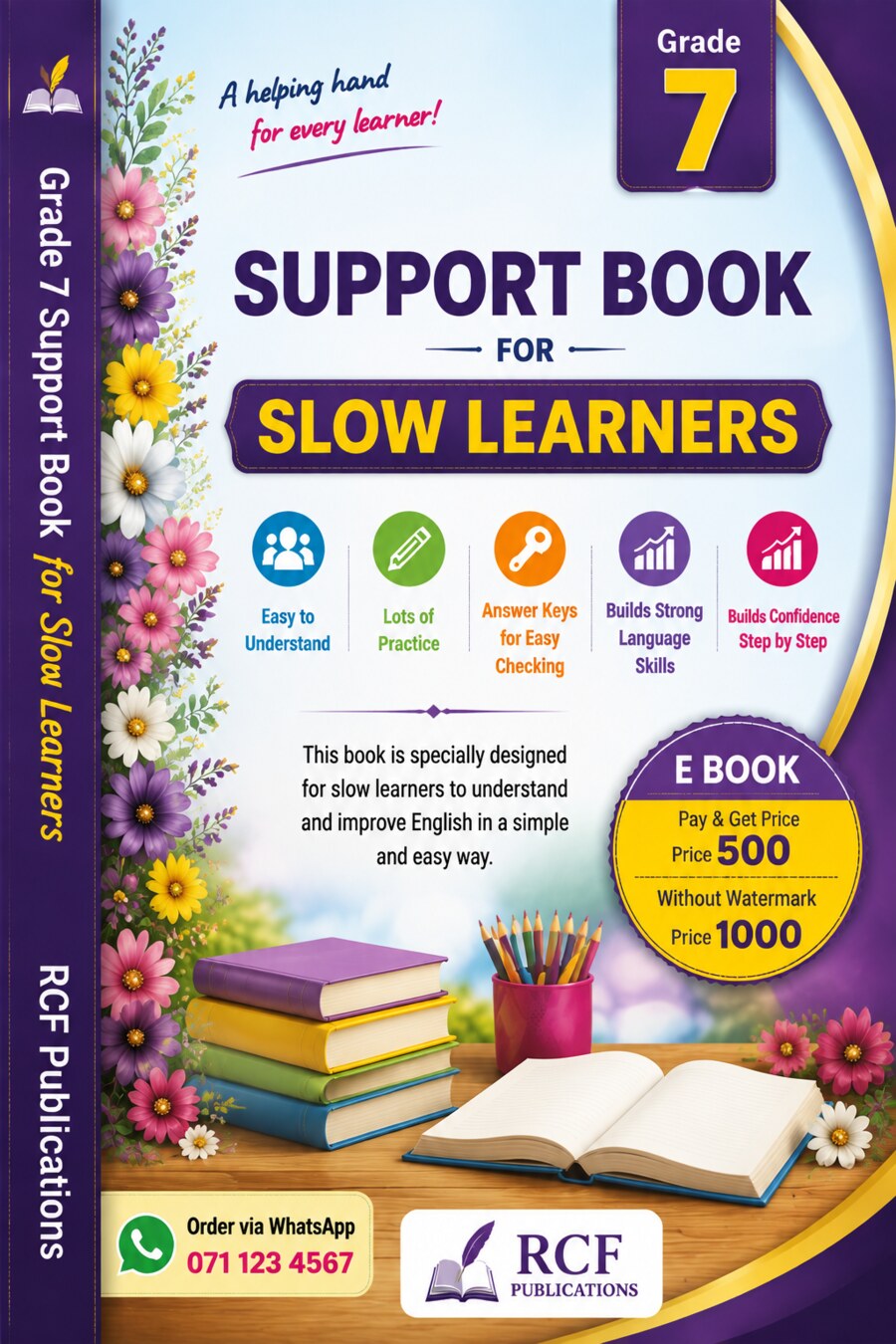 Front cover of the Grade 7 Support Book for Slow Learners, RCF Publications