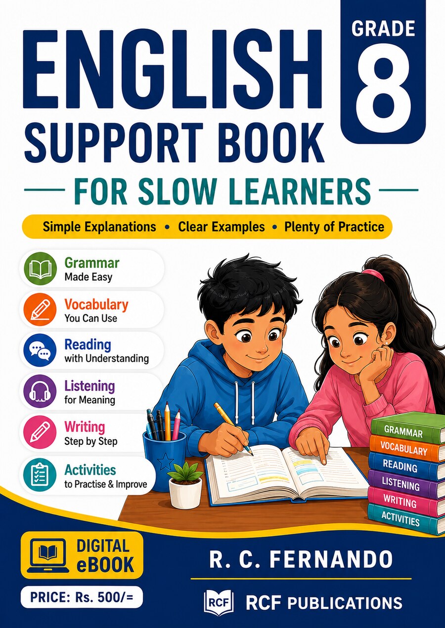 Front cover of the Grade 8 English Support Book for Slow Learners by R. C. Fernando