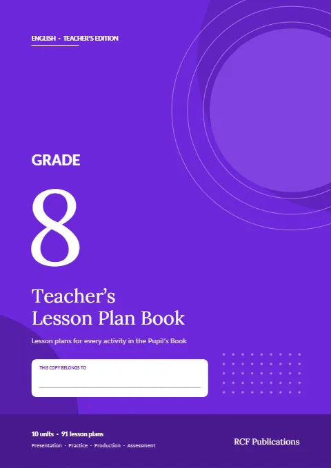 Front cover of the Grade 8 English Teacher's Lesson Plan Book by R.C. Fernando